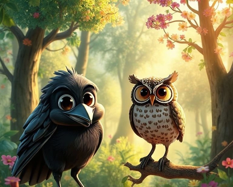 Kıskanç Karga ve Kendini Beğenmiş Baykuş