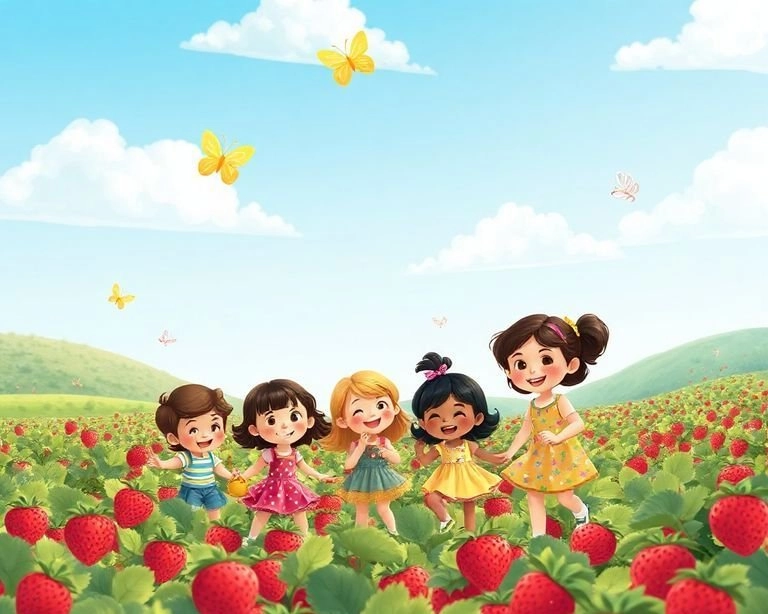 Çilek Tarlasında Oyun Zamanı: Eğlenceli Dakikalar Masalı Çilek Tarlasında Oyun Zamanı: Eğlenceli Dakikalar Masalı